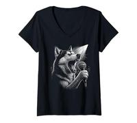 Femme Husky chantant chanteur chanteur amoureux des chiens T-Shirt avec Col en V