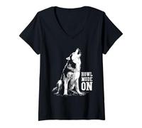 Femme Husky hurle la Lune | Howl Mode on T-Shirt avec Col en V