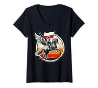 Femme Hussar Polska ailé polonais rétro Coucher de Soleil Art T-Shirt avec Col en V