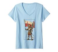 Femme Hussard ailé Drapeau polonais Guerrier Armure Patriote Histoire Art T-Shirt avec Col en V