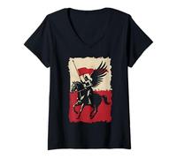 Femme Hussard polonais Armure Guerrier Polska Heritage Power T-Shirt avec Col en V