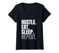 Femme Hustle Eat Sleep Repeat - Motivation Moderne audacieuse T-Shirt avec Col en V