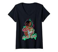 Femme Hustle Skills Black Hustling Melanin Queen propriétaire d'entreprise T-Shirt avec Col en V