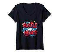 Femme « Hustle with Heart » - Travailler avec cœur et Esprit T-Shirt avec Col en V