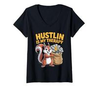 Femme Hustlin is My Therapy Money Grind Motivation Hustle Life T-Shirt avec Col en V