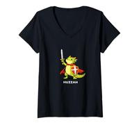 Femme Huzzah Dragon Paladin Funny Sword Shield Meme Novelty Quote T-Shirt avec Col en V