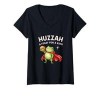 Femme Huzzah Feast for a King Frog Knight Burger Gamer Snacks T-Shirt avec Col en V