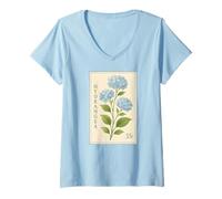 Femme Hydrangea Vintage Floral Art Botanical Summer T-Shirt avec Col en V