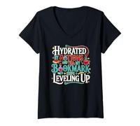 Femme Hydrated by Potions and Tea, My Bookmark Keeps Leveling up T-Shirt avec Col en V
