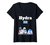 Femme Hydre Souvenir de Voyage Amant des îles grecques Drapeau de la Grè T-Shirt avec Col en V