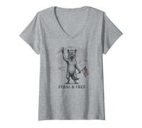 Femme Hyène Sauvage et Libre Hyène Patriotique Amusante du 4 Juillet T-Shirt avec Col en V