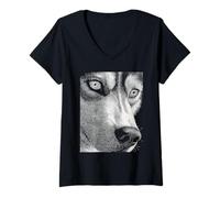 Femme Hypnotic Wolf Weird Eyes Horror Weirdcore Odd Halloween T-Shirt avec Col en V
