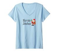 Femme Hyvaa Joulua Père Noël Finlandais Merry Christmas Cartoon T-Shirt avec Col en V
