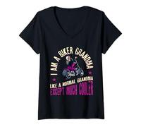 Femme I Am A Biker Grandma Phrase de Moto pour Femme Motard T-Shirt avec Col en V