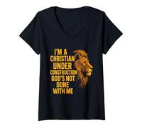 Femme I Am A Christian Under Construction God's Not Done Lion T-Shirt avec Col en V