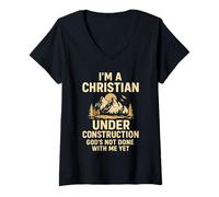 Femme I Am A Christian Under Construction God's Not Done T-Shirt avec Col en V