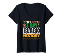 Femme I Am Black History Afro-Américain Puissant T-Shirt avec Col en V