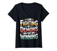Femme I Am Fighting My Demons and They are Winning - T-Shirt avec Col en V