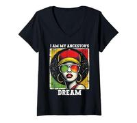 Femme I Am My Ancestor's Dream Black Empowerment Afro Woman Pride T-Shirt avec Col en V