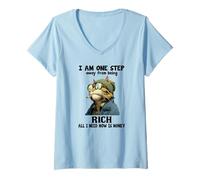 Femme « I am One Step Away from Being Rich All I Need Now is Money » T-Shirt avec Col en V
