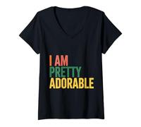 Femme I Am Pretty Adorable Personnalité confiante et Mignonne - T-Shirt avec Col en V