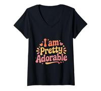 Femme I Am Pretty Adorable Personnalité confiante et Mignonne |- T-Shirt avec Col en V