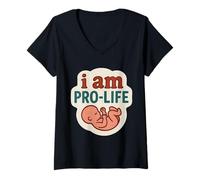Femme I Am Pro-Life Anti-avortement Enceinte Nouvelle Mère Fœtus Bébé T-Shirt avec Col en V