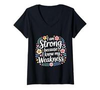 Femme I Am Strong Because I Know My Weakness Force - T-Shirt avec Col en V