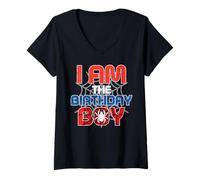 Femme I Am The Birthday Boy Spider Party Family Matching Boys Kids T-Shirt avec Col en V
