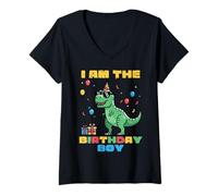 Femme I Am The Birthday Boy Trex Dinosaure Fête Famille Match Garçons Enfants T-Shirt avec Col en V