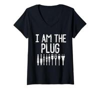 Femme I Am The Plug Funny Dealer Trapping Electrical Outlet Types T-Shirt avec Col en V