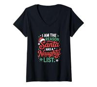 Femme I Am The Reason Santa Naughty List Christmas Humour T-Shirt avec Col en V