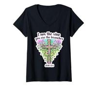 Femme I Am The Vine You are The Branches Bible chrétienne pour Femme T-Shirt avec Col en V
