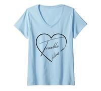 Femme I Am Trouble Bestie Follows Matching Best Friends Cœur Mignon T-Shirt avec Col en V