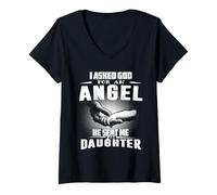 Femme I Asked God for an Angel He Sent Me My Daughter Mothers Day T-Shirt avec Col en V