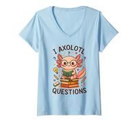 Femme I Axolotl Questions Reading Book Worm Last Day of School T-Shirt avec Col en V