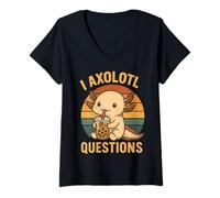 Femme I Axolotl Questions Retro Sunset Bubble Milk Tea Lover Kids T-Shirt avec Col en V