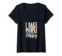Femme I Bake People Happy Kitchen Lover Funny Baking Pun Bakery T-Shirt avec Col en V