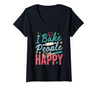 Femme I Bake People Happy Pastry Chef Cake Cookie Bake Happy Bake T-Shirt avec Col en V