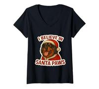 Femme I Believe in Santa Paws Chien Mastiff Tibétain Merry Christmas T-Shirt avec Col en V