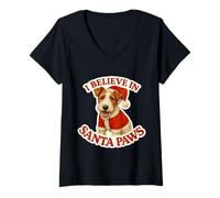 Femme I Believe in Santa Paws Wire Fox Terrier Chien Merry Christmas T-Shirt avec Col en V