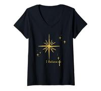 Femme I Believe Star of Bethléem Naissance Jésus T-Shirt avec Col en V