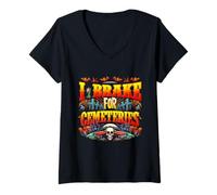 Femme I Brake for Cemeteries Halloween Ghost Stories Supernatural T-Shirt avec Col en V