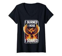 Femme I Burned I Rose I Soared Phoenix Rising Ashes Fire Bird Cool T-Shirt avec Col en V