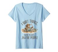 Femme I Bury Things Maybe Plants Maybe People Funny Bigfoot T-Shirt avec Col en V