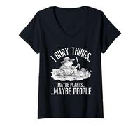 Femme I Bury Things Maybe Plants Maybe People Funny Frog Retro T-Shirt avec Col en V