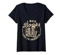 Femme I Buy Books Like I'm Immortal Creepy Reading Bookworm T-Shirt avec Col en V