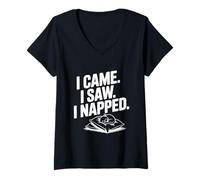 Femme I Came I Saw I Napped Funny Cat Lover Humour T-Shirt avec Col en V