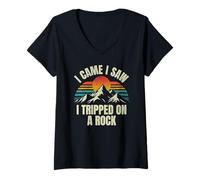 Femme I Came I Saw I Tripped on A Rock - Camping Randonnée Aventure T-Shirt avec Col en V