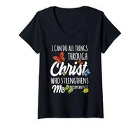 Femme I Can Do All Things Through Christ Buttefly Art Religious T-Shirt avec Col en V